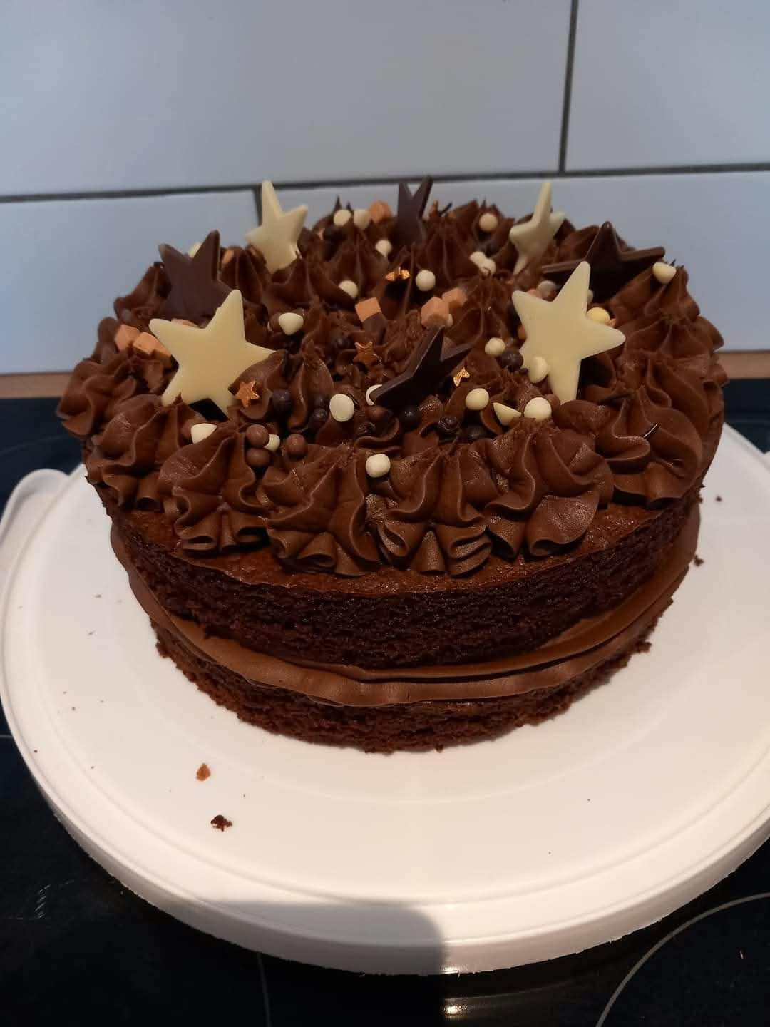 Chocolate cake decorated with stars