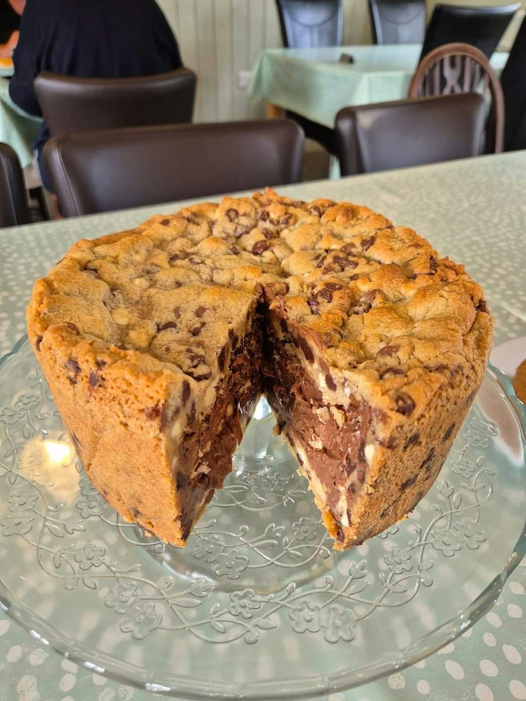 Fruit cake with a slice cut